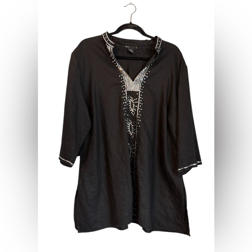 Grace Elements Black Linen Sequin Embellished Tun… - image 3